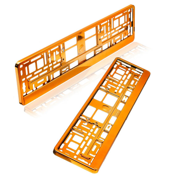 2 Kennzeichenhalter | orange chrom | Kfz Kennzeichenhalterung für PKW - EUR 8,00 / Einheit