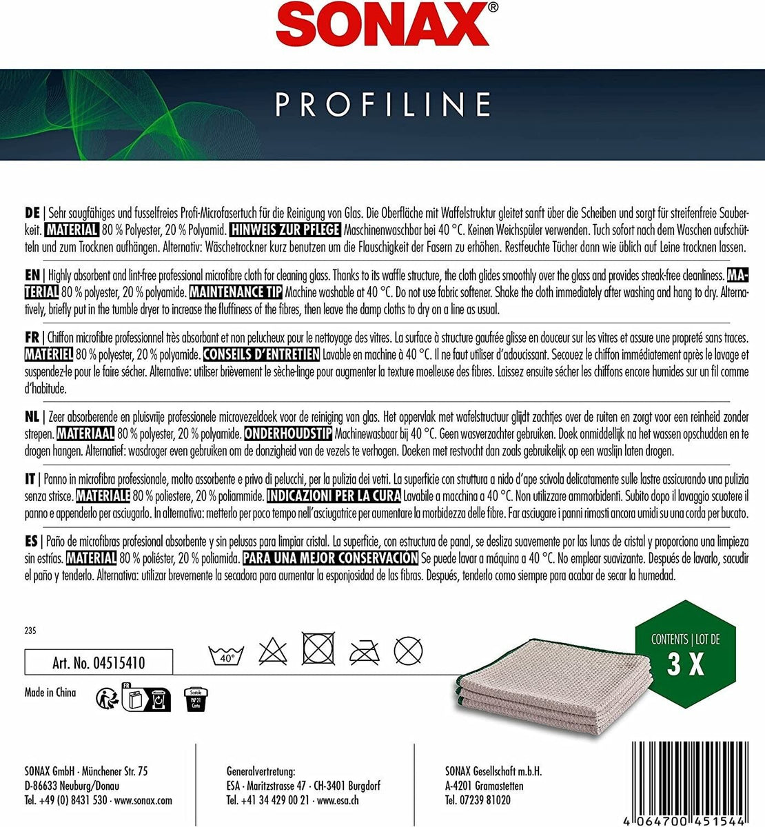Chiffons Microfibre SONAX Pour Vitres - Lot De 3 - Absorbants Et Sans Peluches - Nettoyage Parfait